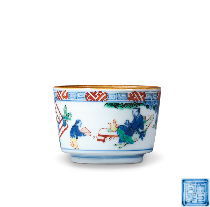明末清初 青花五彩高士图琴炉
